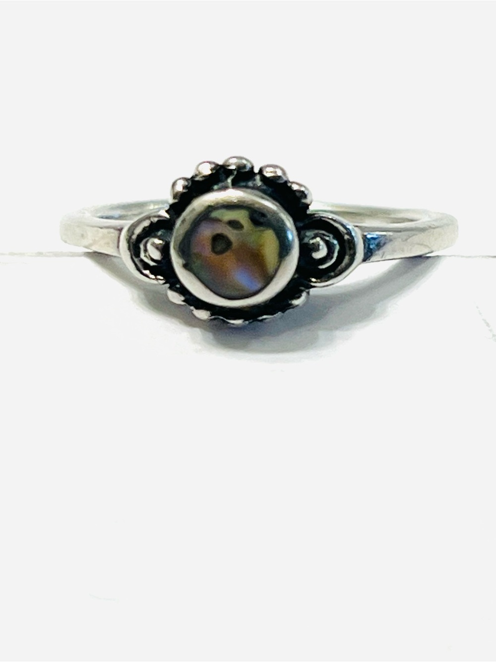 Iridescent Abalone Accent Ring in Silver-Tone - Green Hues